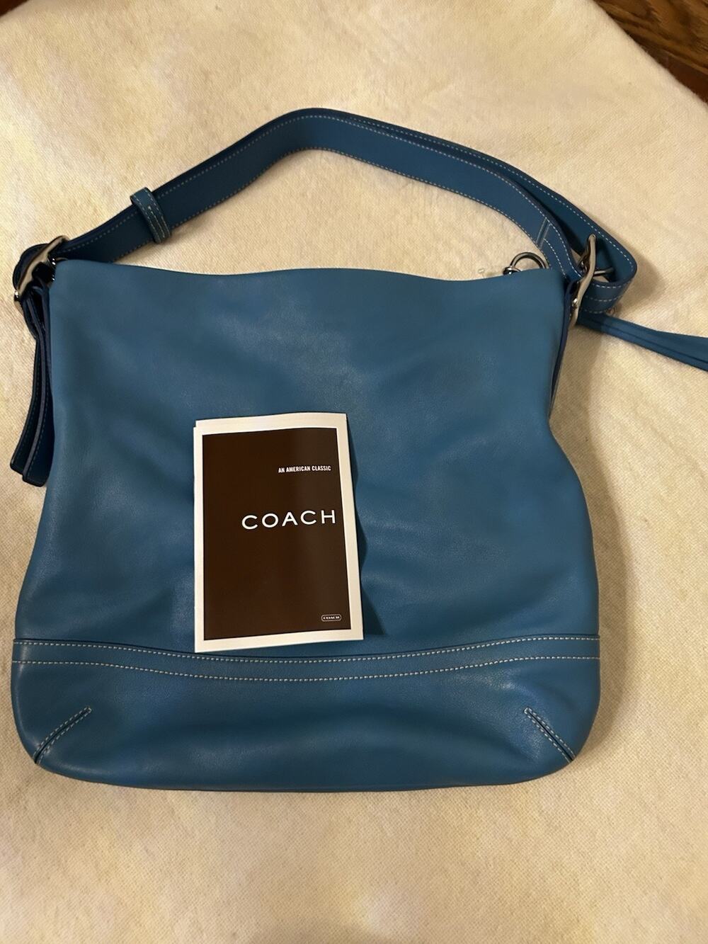 Coach Teal Shoulder Bag Adjustable Strap Silver Hardware Glove- Tanned Leather